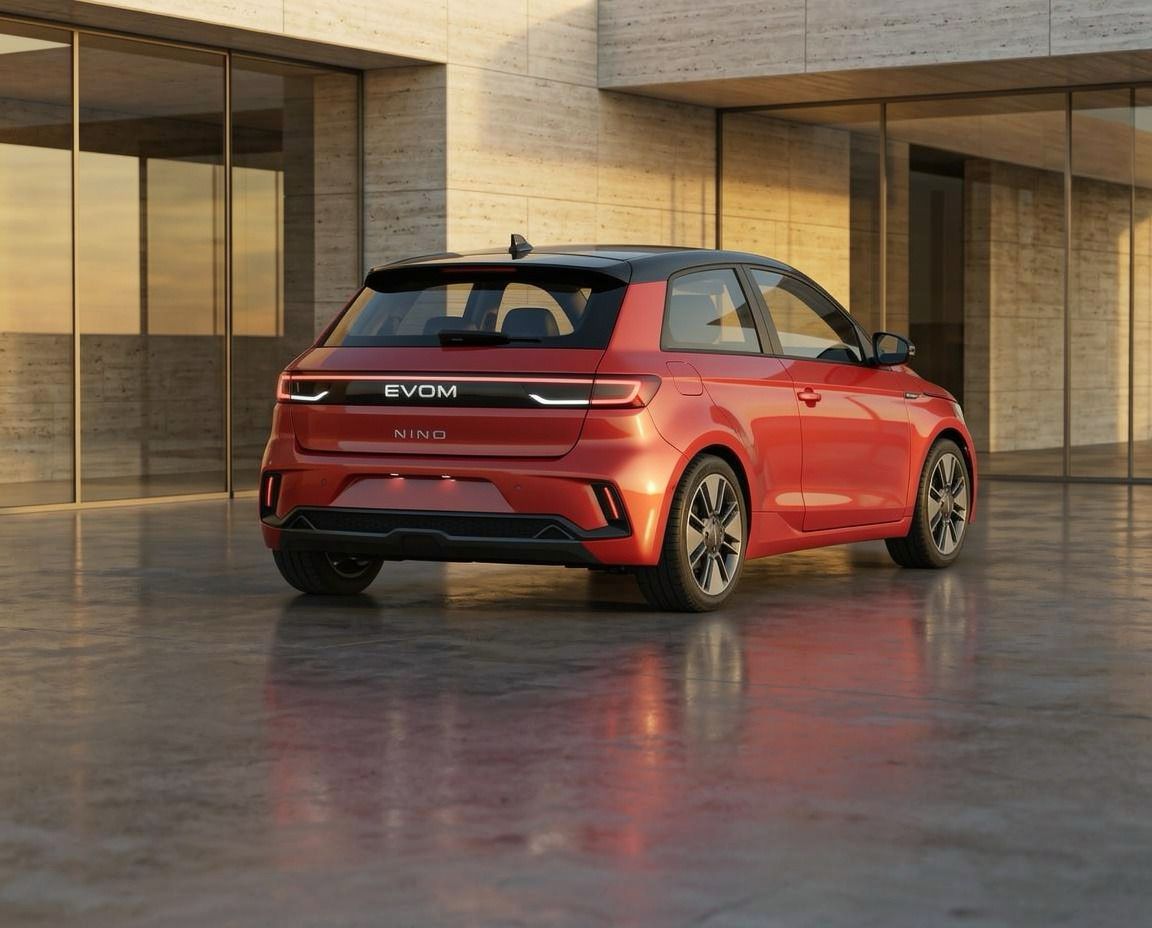 EVOM electric city cars in a parking lot